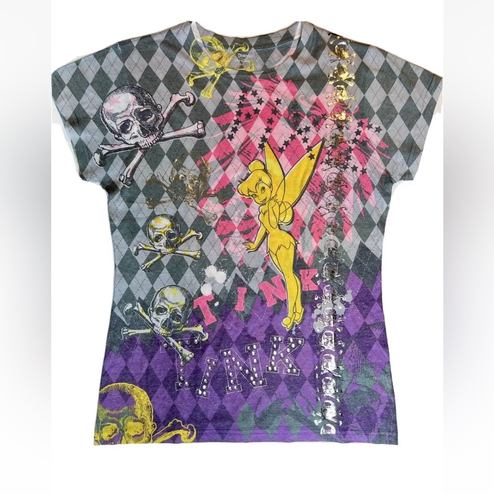 Vintage Disneyland WDW Vintage Tinker Bell Skull Rhinestone Shirt NWT Size L